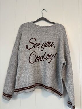 Western Coastal Cowgirl Graphic Sweater See You Cowboy Gray Knit Pullover